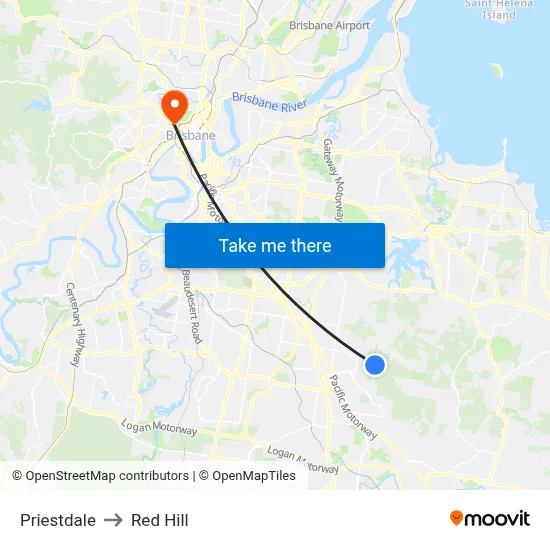 Priestdale to Red Hill map