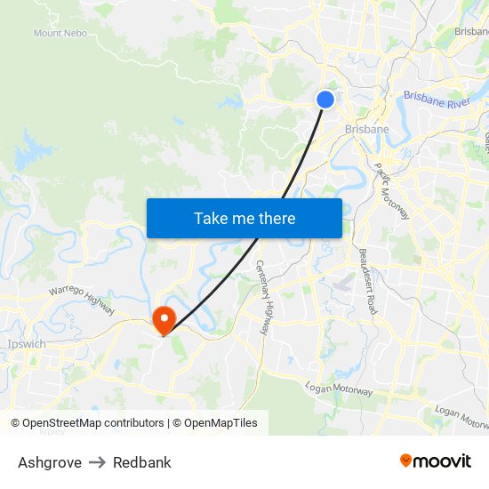 Ashgrove to Redbank map