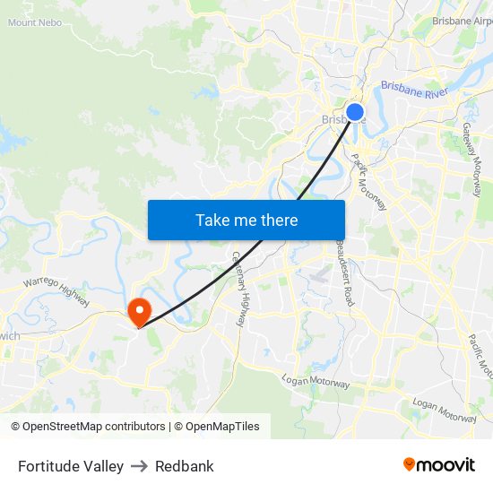 Fortitude Valley to Redbank map