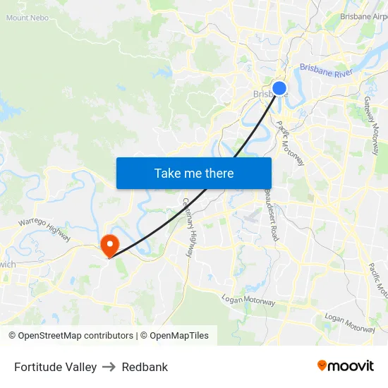 Fortitude Valley to Redbank map