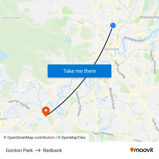 Gordon Park to Redbank map
