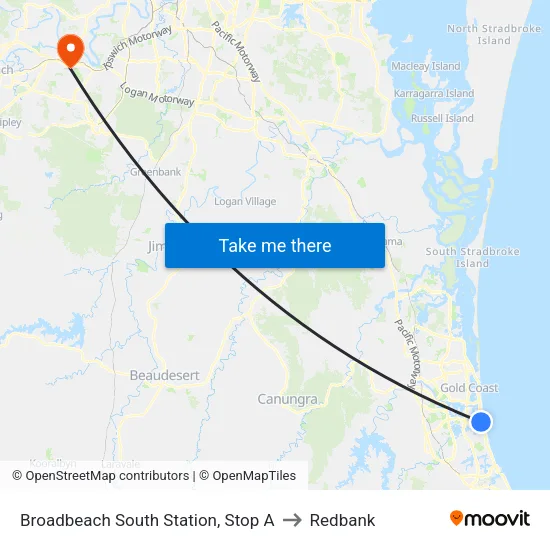 Broadbeach South Station, Stop A to Redbank map