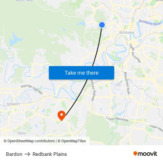 Bardon to Redbank Plains map