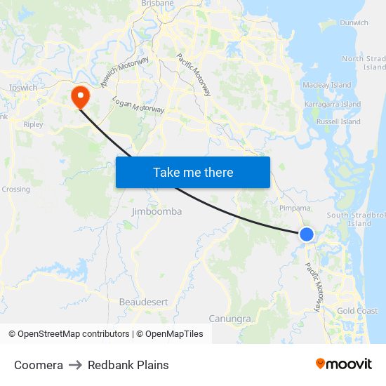 Coomera to Redbank Plains map