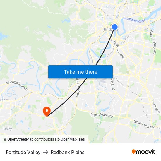 Fortitude Valley to Redbank Plains map