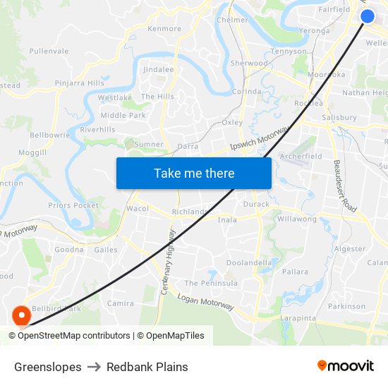Greenslopes to Redbank Plains map