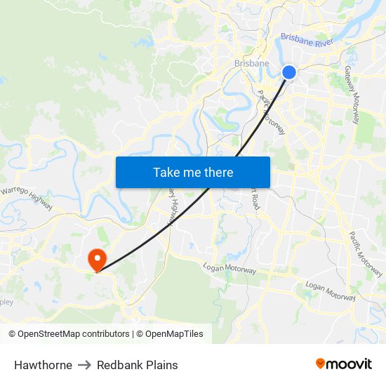 Hawthorne to Redbank Plains map