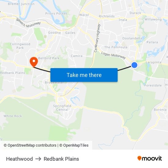 Heathwood to Redbank Plains map