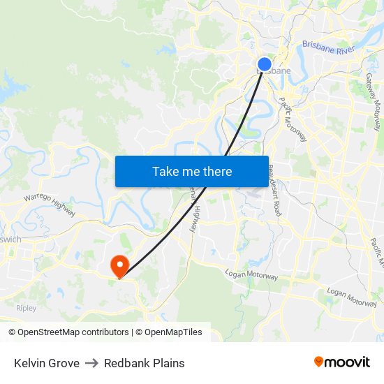 Kelvin Grove to Redbank Plains map