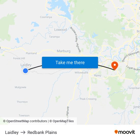 Laidley to Redbank Plains map