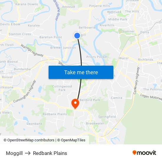 Moggill to Redbank Plains map