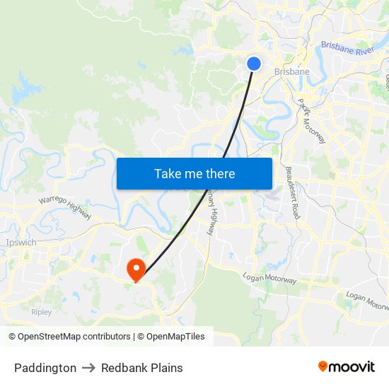 Paddington to Redbank Plains map