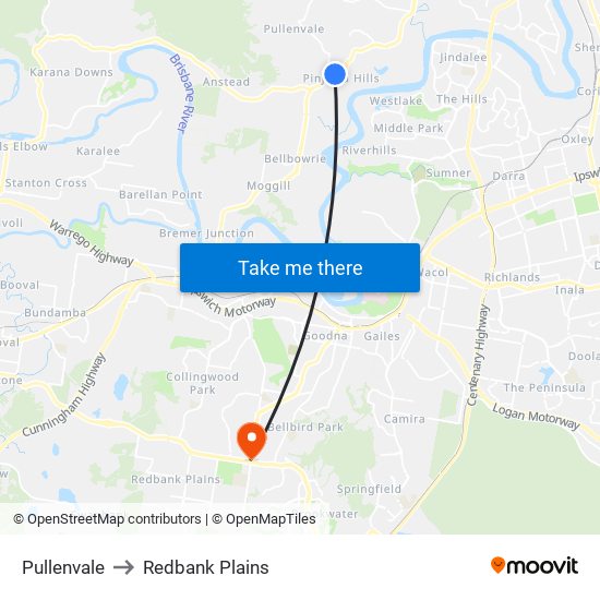 Pullenvale to Redbank Plains map