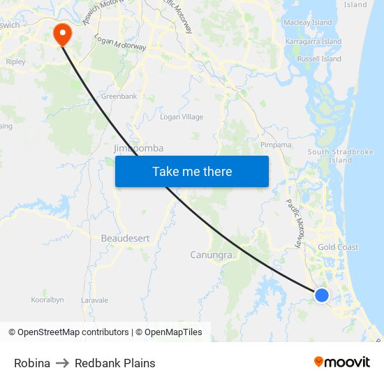 Robina to Redbank Plains map