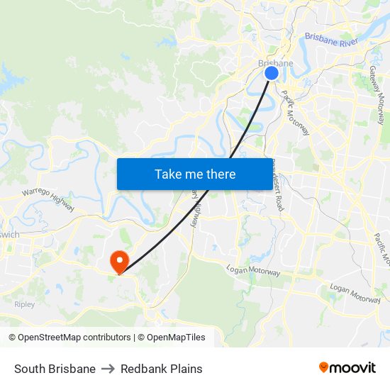 South Brisbane to Redbank Plains map
