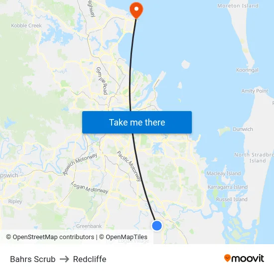 Bahrs Scrub to Redcliffe map