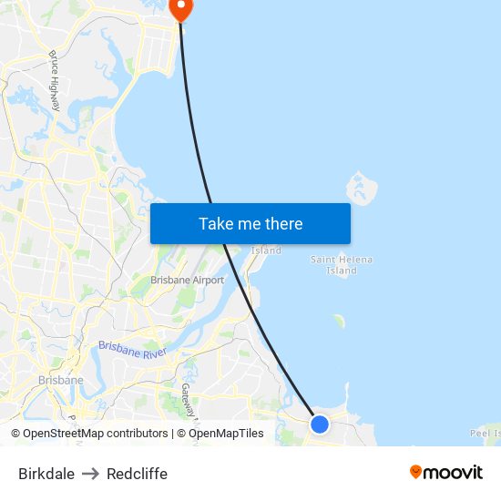 Birkdale to Redcliffe map