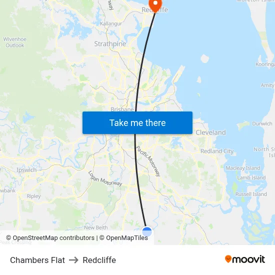 Chambers Flat to Redcliffe map