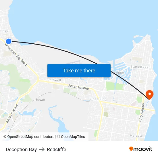Deception Bay to Redcliffe map