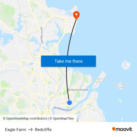 Eagle Farm to Redcliffe map