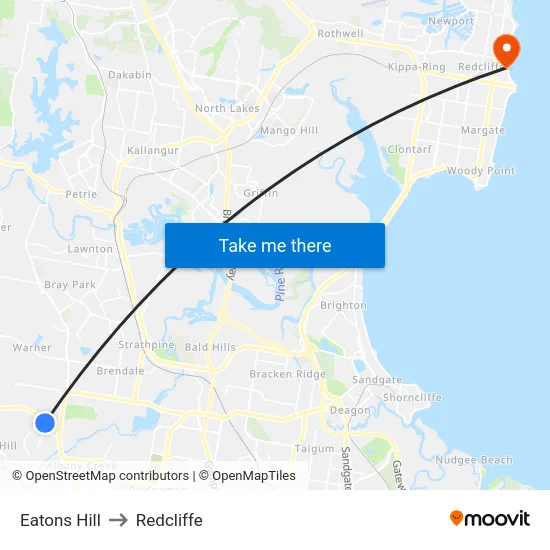 Eatons Hill to Redcliffe map