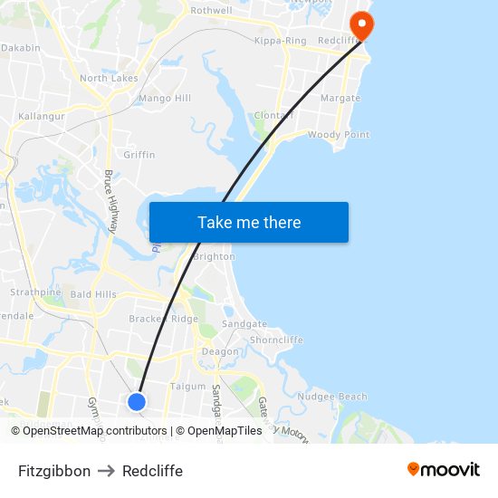 Fitzgibbon to Redcliffe map