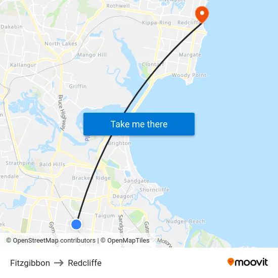 Fitzgibbon to Redcliffe map