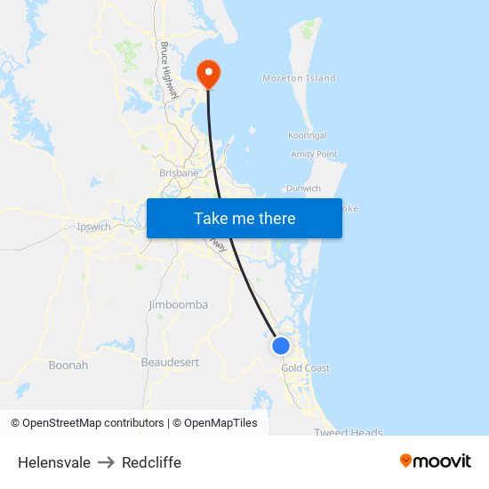 Helensvale to Redcliffe map