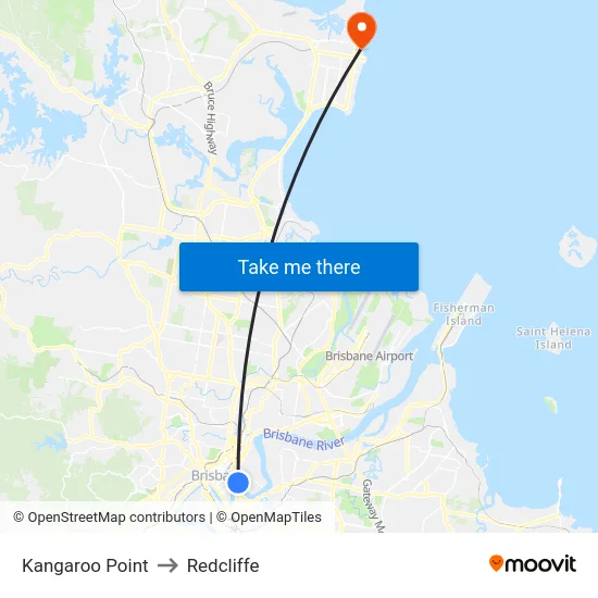 Kangaroo Point to Redcliffe map