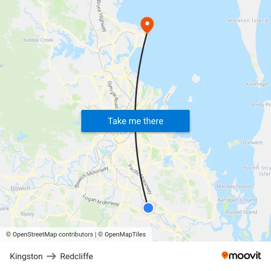 Kingston to Redcliffe map
