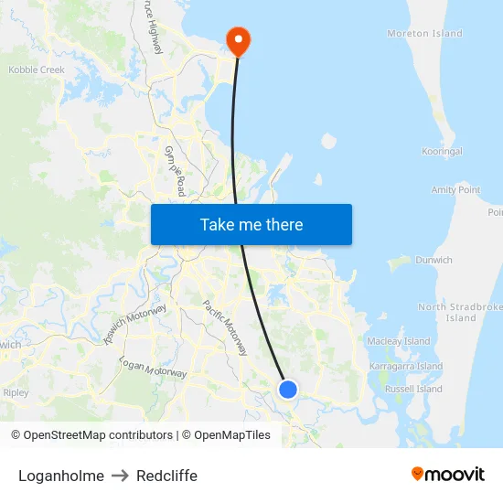 Loganholme to Redcliffe map