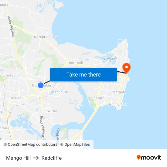 Mango Hill to Redcliffe map
