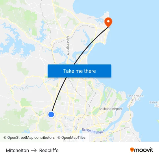 Mitchelton to Redcliffe map