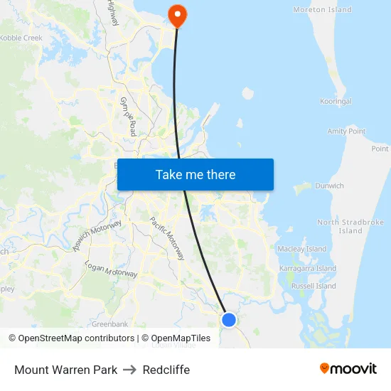 Mount Warren Park to Redcliffe map