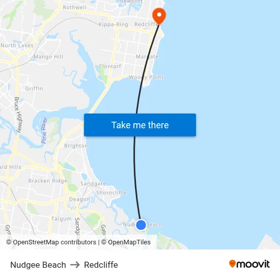 Nudgee Beach to Redcliffe map