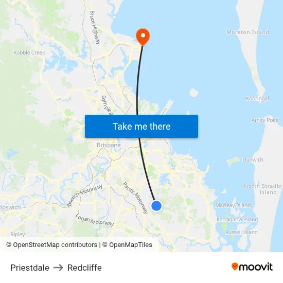 Priestdale to Redcliffe map