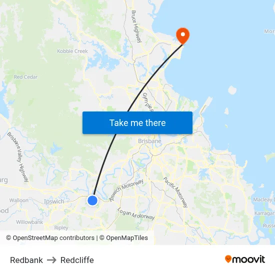 Redbank to Redcliffe map