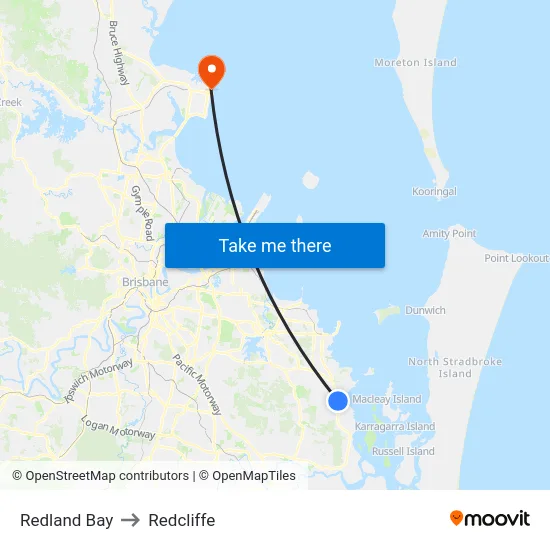 Redland Bay to Redcliffe map