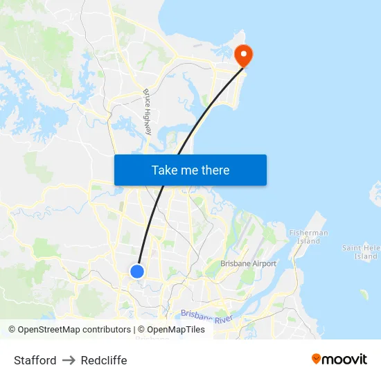 Stafford to Redcliffe map