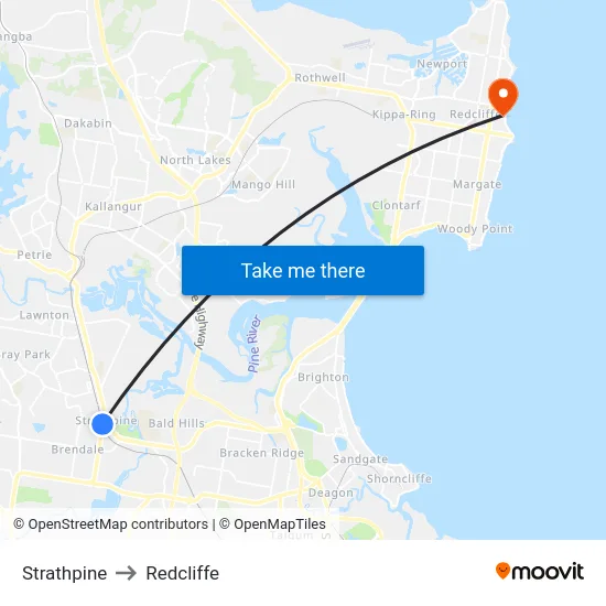Strathpine to Redcliffe map