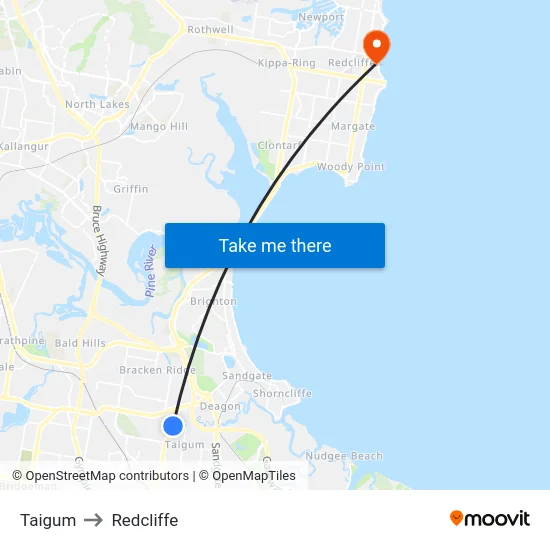 Taigum to Redcliffe map