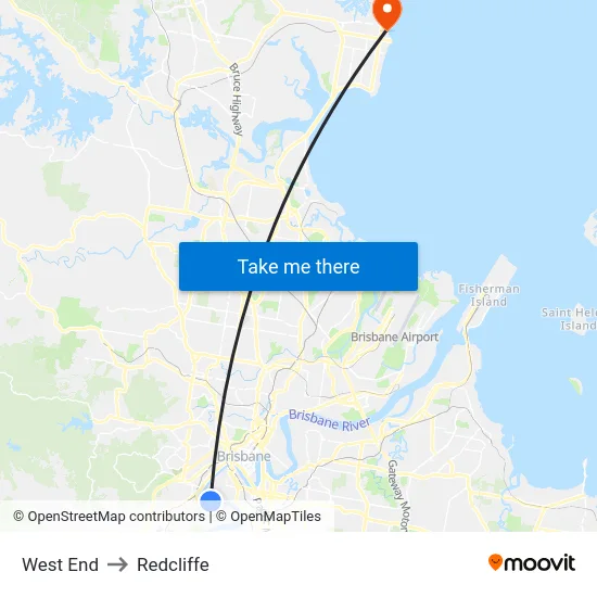 West End to Redcliffe map