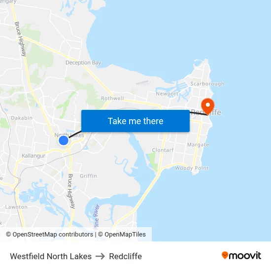 Westfield North Lakes to Redcliffe map