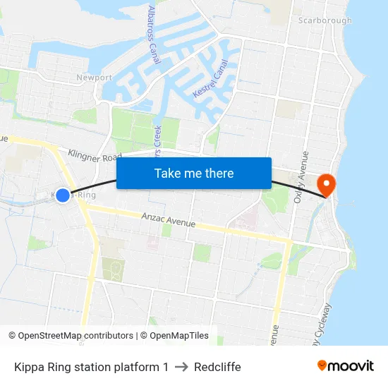 Kippa Ring station platform 1 to Redcliffe map