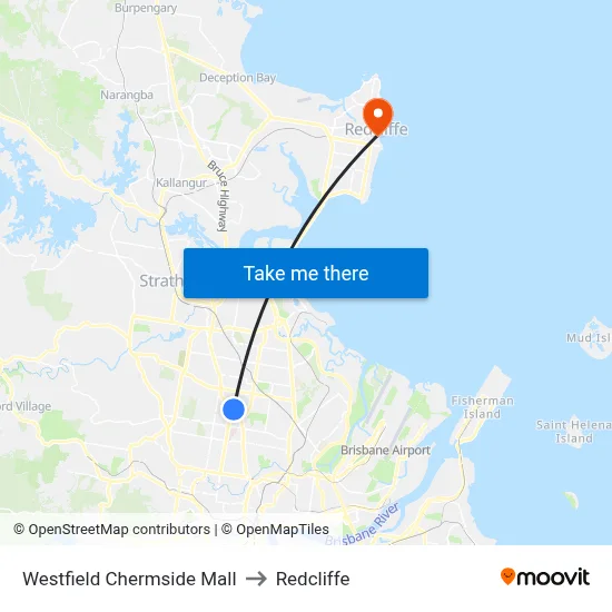 Westfield Chermside Mall to Redcliffe map