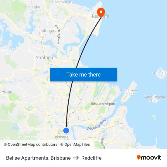 Belise Apartments, Brisbane to Redcliffe map