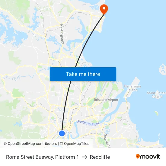 Roma Street Busway, Platform 1 to Redcliffe map