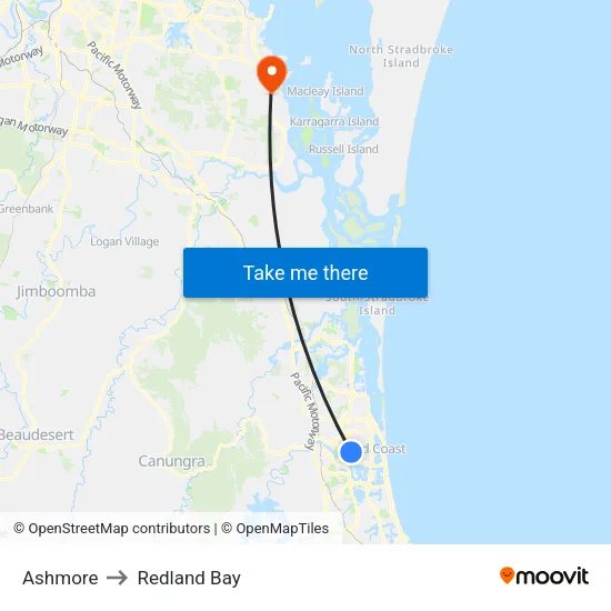 Ashmore to Redland Bay map