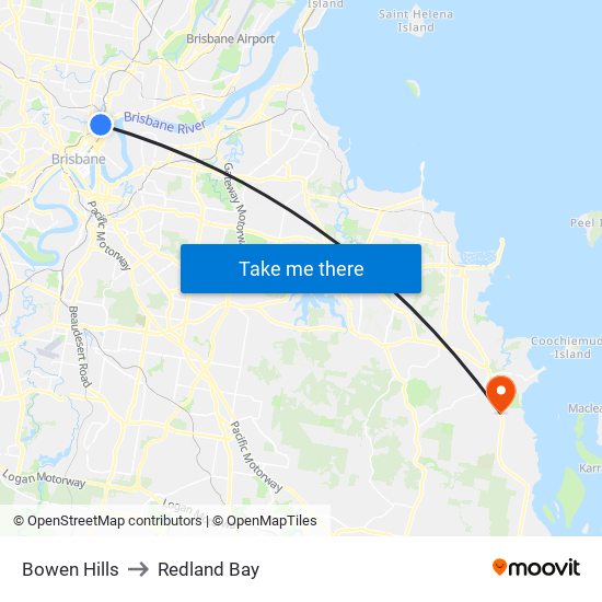 Bowen Hills to Redland Bay map
