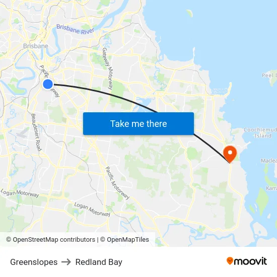 Greenslopes to Redland Bay map
